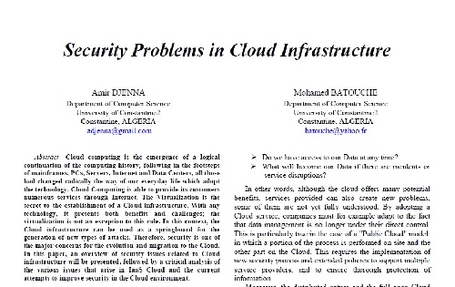 ترجمه مقاله مسایل (مشکلات) امنیتی در زیر ساخت شبکه های ابری