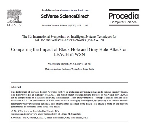 ترجمه مقاله مقایسه ی تاثیر black hole و gray hole بر LEACH در WSN